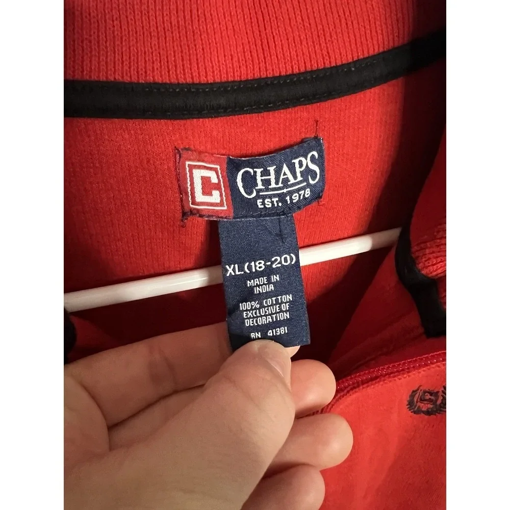 Chaps Mm XL (18-20) 100% Cotton Red Pullover 1/4 Preppy Academia Collegiate‎